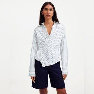 Madewell White and Blue Striped asymmetrical Button Down Shirt